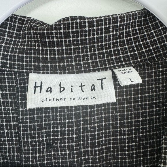 Habitat Clothes to Live In Womens Top L Gray Black Plaid Gingham Buttons - Picture 3 of 10
